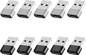USB to USB C Adapter 10 Pack, USB A to USB C Converter for iPhone 15 14 13 Pro iPad Air AirPods, Black Grey USB to USB C Adapter 10 Pack, USB A to USB C Converter for iPhone 15 14 13 Pro iPad Air AirPods, Black Grey