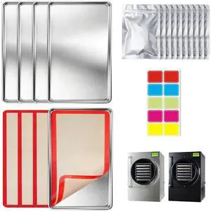 Freeze Dryer Trays for Harvest Right Small, 4 Stainless Steel Pans | 14 x 7.75 in trays include 4 silicone mats, 10 Mylar bags and labels for freeze drying, meal prep and food storage Freeze Dryer Trays for Harvest Right Small, 4 Stainless Steel Pans | 14 x 7.75 in trays include 4 silicone mats, 10 Mylar bags and labels for freeze drying, meal prep and food storage