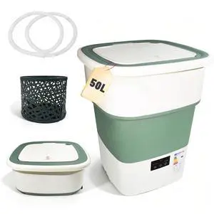 Portable Washing Machine, 50L Large Capacity Foldable Mini Washer with Spin Basket, Adjustable Wash 210 Min & Spin 16 Min Timer, for Apartment, RV, Camping, Dorm, Travel (Green) Portable Washing Machine, 50L Large Capacity Foldable Mini Washer with Spin Basket, Adjustable Wash 210 Min & Spin 16 Min Timer, for Apartment, RV, Camping, Dorm, Travel (Green)
