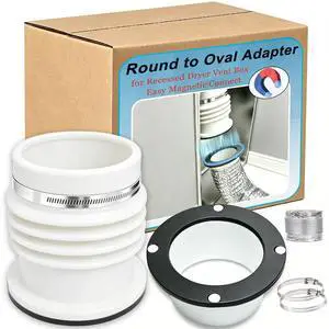 Round to Oval Adapter Magnetic Connect for Recessed Dryer Vent Box | Magnetic Connect | 4 Inch Dryer Hose Connector for Tight Space | Quick Disconnect for Lint Cleaning and Maintenance | White Round to Oval Adapter Magnetic Connect for Recessed Dryer Vent Box | Magnetic Connect | 4 Inch Dryer Hose Connector for Tight Space | Quick Disconnect for Lint Cleaning and Maintenance | White