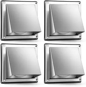 4 Pcs 4inch Metal Dryer Vent Cover Outdoor, Stainless Steel External Extractor Wall Vent Cushioned Non Return Flap with Rubber Gaskets for Home Industrial Facility Replacement(Silver) 4 Pcs 4inch Metal Dryer Vent Cover Outdoor, Stainless Steel External Extractor Wall Vent Cushioned Non Return Flap with Rubber Gaskets for Home Industrial Facility Replacement(Silver)