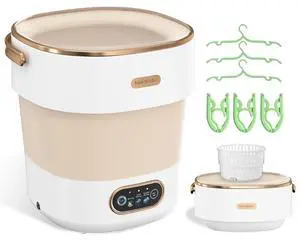 Portable Washing Machine, Folding 20L Mini Washer and Spin-Dryer | 3 modes with deep cleaning. Compact for apartments, dorms, home, RV, and travel. For small clothes and delicates. Khaki Portable Washing Machine, Folding 20L Mini Washer and Spin-Dryer | 3 modes with deep cleaning. Compact for apartments, dorms, home, RV, and travel. For small clothes and delicates. Khaki