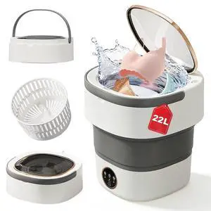 Portable Washing Machine - 22L Mini Foldable Washer with Spin Basket, Gray | 3 Cleaning Modes & Deep Cleaning for Small Clothes, Collapsible Laundry for Apartment, Home, Hotel and Travel Portable Washing Machine - 22L Mini Foldable Washer with Spin Basket, Gray | 3 Cleaning Modes & Deep Cleaning for Small Clothes, Collapsible Laundry for Apartment, Home, Hotel and Travel