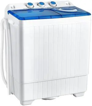 Portable Washing Machine, Twin Tub 26lbs Capacity Laundry Washer, 18lbs Washer and 8lbs Spinner Combo with Timer Knobs, Built-in Drain Pump, Compact Washer for Home Dorm Apartment, Blue+White Portable Washing Machine, Twin Tub 26lbs Capacity Laundry Washer, 18lbs Washer and 8lbs Spinner Combo with Timer Knobs, Built-in Drain Pump, Compact Washer for Home Dorm Apartment, Blue+White