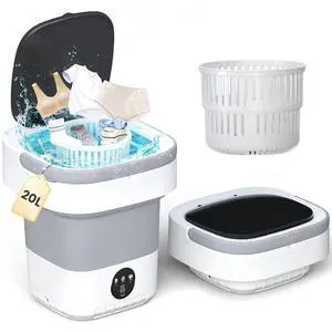 Portable Washing Machine 20L - Mini Washer with Spin Basket (Gray) | 3 Cleaning Modes & Deep Wash for Small Clothes, Foldable Laundry for Apartment, Home, RV and Travel Portable Washing Machine 20L - Mini Washer with Spin Basket (Gray) | 3 Cleaning Modes & Deep Wash for Small Clothes, Foldable Laundry for Apartment, Home, RV and Travel