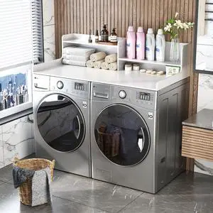 2-Tier Bamboo Laundry Washer and Dryer Countertop White | Large Size:54"×27.55",2-Tier Vertical Storage,Anti-fall Guard Rails,Rounded Corners,Easy to Clean,Non-slip pad 2-Tier Bamboo Laundry Washer and Dryer Countertop White | Large Size:54"×27.55",2-Tier Vertical Storage,Anti-fall Guard Rails,Rounded Corners,Easy to Clean,Non-slip pad