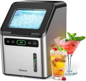 Countertop Nugget Ice Maker, 44lbs/Day Soft Chewable Pebble Ice, One-Click Self-Cleaning, Compact Ice Machine for Home Kitchen Office Party, Stainless Steel Countertop Nugget Ice Maker, 44lbs/Day Soft Chewable Pebble Ice, One-Click Self-Cleaning, Compact Ice Machine for Home Kitchen Office Party, Stainless Steel