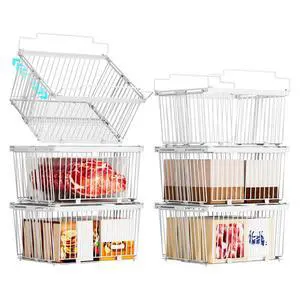 Large Freezer Organizer BinsUpgraded Bottom Leak-Proof netFit 5 to 9 Cu Ft Chest Freezer6 Pack Expandable Stackable Chest Freezer Containers with Handle (White-6P) Large Freezer Organizer BinsUpgraded Bottom Leak-Proof netFit 5 to 9 Cu Ft Chest Freezer6 Pack Expandable Stackable Chest Freezer Containers with Handle (White-6P)