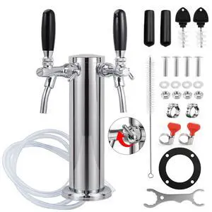 Upgraded Long Shank Faucet Kegerator Tower, Dual Adjustable Tap | Stainless Steel Tower Brass Faucet Stainless Core with Pre-assembled Lines Kegerator Parts, Keg Tower Beer Keg Tap for Brew Upgraded Long Shank Faucet Kegerator Tower, Dual Adjustable Tap | Stainless Steel Tower Brass Faucet Stainless Core with Pre-assembled Lines Kegerator Parts, Keg Tower Beer Keg Tap for Brew