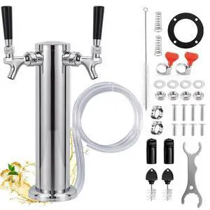 Dual Tap Kegerator Tower Beer Tap Tower, 3" Draft Beer Dispenser Keg Tower | Dual Faucet Beer Tower 3" Stainless Steel Core Kegerator Tap Tower Kit with Pre-Assembled Kegerator Line Parts for Brewing Dual Tap Kegerator Tower Beer Tap Tower, 3" Draft Beer Dispenser Keg Tower | Dual Faucet Beer Tower 3" Stainless Steel Core Kegerator Tap Tower Kit with Pre-Assembled Kegerator Line Parts for Brewing