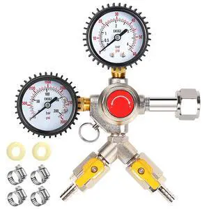 Y-Shaped Co2 Regulator for Kegerator - CGA320 Co2 Pressure Regulator for 2 Beer Kegs, Commercial Dual Gauge Co2 Tank Regulator Kegerator Parts, Kegerator Regulator with 4 Hose Clamps Y-Shaped Co2 Regulator for Kegerator - CGA320 Co2 Pressure Regulator for 2 Beer Kegs, Commercial Dual Gauge Co2 Tank Regulator Kegerator Parts, Kegerator Regulator with 4 Hose Clamps