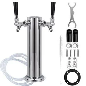 Kegerator Tower Dual Faucet, 3" Beer Tower Double Tap Dispenser | Stainless Steel Tower Brass Faucet Stainless Core with Pre-assembled Lines Kegerator Parts, Keg Tower Beer Keg Tap for Brew Kegerator Tower Dual Faucet, 3" Beer Tower Double Tap Dispenser | Stainless Steel Tower Brass Faucet Stainless Core with Pre-assembled Lines Kegerator Parts, Keg Tower Beer Keg Tap for Brew
