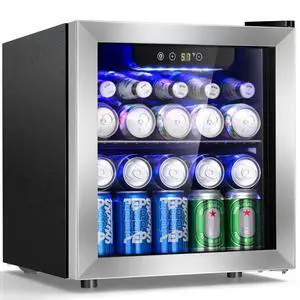 Beverage Cooler Holds Up to 48 Cans & 12 Wine Bottles, Stainless Steel Glass Door Drink Fridge with Digital Display and Electronic Temperature Control, Silver Beverage Cooler Holds Up to 48 Cans & 12 Wine Bottles, Stainless Steel Glass Door Drink Fridge with Digital Display and Electronic Temperature Control, Silver