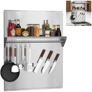 24"x30" Stainless Steel Range Backsplash, Stove Backsplash With Storage Shelf & Magnetic Knife Rack, Stainless Steel Backsplash For Stove, Range Hood Wall Shield With Pre-Drilled Holes 24"x30" Stainless Steel Range Backsplash, Stove Backsplash With Storage Shelf & Magnetic Knife Rack, Stainless Steel Backsplash For Stove, Range Hood Wall Shield With Pre-Drilled Holes