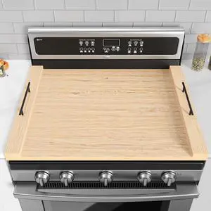Oak-colored Wood Noodle Board Stove Cover with Handles - 30x22 inch Stove Top Cover for Gas Burners, Decorative Wooden Stove Topper for Electric Range, Extra Counter Space for Farmhouse Kitchen Oak-colored Wood Noodle Board Stove Cover with Handles - 30x22 inch Stove Top Cover for Gas Burners, Decorative Wooden Stove Topper for Electric Range, Extra Counter Space for Farmhouse Kitchen