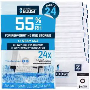 55% RH Level - 67 Gram Size - Two-Way Humidity Control Pack - Incl. Replacement Indicator Cards - Food Storage & Herbs Moisture Balancer For Up to 1 lb (Pack of 24) 55% RH Level - 67 Gram Size - Two-Way Humidity Control Pack - Incl. Replacement Indicator Cards - Food Storage & Herbs Moisture Balancer For Up to 1 lb (Pack of 24)