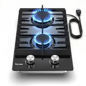 12 Inch Gas Cooktop, 2 Burner Propane Stove Black Tempered Glass | LPG/NG Convertible Dual Fuel, Built-in Gas Stove with Thermocouple Protection for Kitchen, Apartment, RV 12 Inch Gas Cooktop, 2 Burner Propane Stove Black Tempered Glass | LPG/NG Convertible Dual Fuel, Built-in Gas Stove with Thermocouple Protection for Kitchen, Apartment, RV