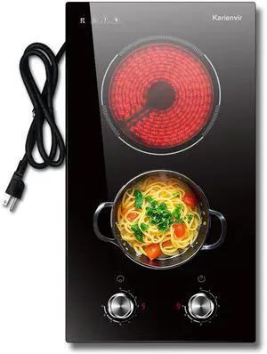 2 Burner Electric Cooktop 110V, Plug in Electric Stove Top Burner 2000W, Cooktop Knob Controls, 12 Inch Countertop & Built-In Portable Kitchen Cooktop, 9 Power Levels, Residual Heat Warnings 2 Burner Electric Cooktop 110V, Plug in Electric Stove Top Burner 2000W, Cooktop Knob Controls, 12 Inch Countertop & Built-In Portable Kitchen Cooktop, 9 Power Levels, Residual Heat Warnings