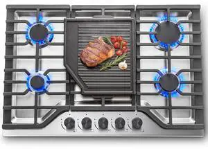 30" 5-Burner Gas Cooktop 47400 BTU SABAF Wok Burner NG/LPG 30" 5-Burner Gas Cooktop 47400 BTU SABAF Wok Burner NG/LPG