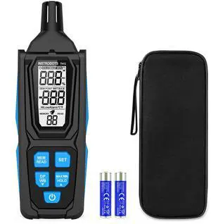 Temperature Humidity Meter, High Precision Digital Psychrometer Hygrometer with Dew Point, Wet Bulb Thermometer for Indoor Outdoor, 99 Data Storage, Temp Alarm, Backlight, MAX/MIN, Auto Shutdown Temperature Humidity Meter, High Precision Digital Psychrometer Hygrometer with Dew Point, Wet Bulb Thermometer for Indoor Outdoor, 99 Data Storage, Temp Alarm, Backlight, MAX/MIN, Auto Shutdown
