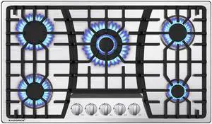 36 inch Gas Cooktop, Bulit-in Gas Stove Top with 5 Burner, NG/LPG Convertible Cooktops, 5 Burner Propane Cooktop with Thermocouple Protection, Stainless Steel 36 inch Gas Cooktop, Bulit-in Gas Stove Top with 5 Burner, NG/LPG Convertible Cooktops, 5 Burner Propane Cooktop with Thermocouple Protection, Stainless Steel