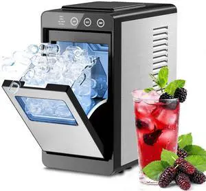 Countertop Ice Maker, 8 Bullet Cubes in 6 Mins, 26.5lbs in 24Hrs, 2 Ice Sizes, Self-Cleaning Portable Ice Maker with Basket and Scoop, for Home/Office/Camping/RV, Stainless Steel Countertop Ice Maker, 8 Bullet Cubes in 6 Mins, 26.5lbs in 24Hrs, 2 Ice Sizes, Self-Cleaning Portable Ice Maker with Basket and Scoop, for Home/Office/Camping/RV, Stainless Steel
