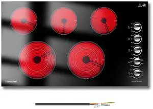 Electric Cooktop 36 Inch,5 Burners Built-in Electric Stove Top,Max 8900W Ceramic Glass Countertop with Knob Control Max 3000W Double Zone,Safety Lock Electric Cooktop 36 Inch,5 Burners Built-in Electric Stove Top,Max 8900W Ceramic Glass Countertop with Knob Control Max 3000W Double Zone,Safety Lock