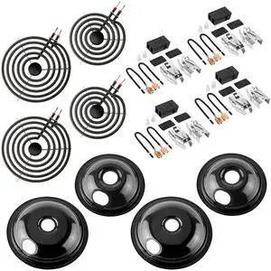 2026 MP22YA Electric Range Burner Element Unit Set with 330031 Range Burner Receptacle Kit & 5304430149 5304430150 Porcelain Drip Pan Set for Frigidaire Whirlpool Kenmore Maytag Range Oven 2026 MP22YA Electric Range Burner Element Unit Set with 330031 Range Burner Receptacle Kit & 5304430149 5304430150 Porcelain Drip Pan Set for Frigidaire Whirlpool Kenmore Maytag Range Oven