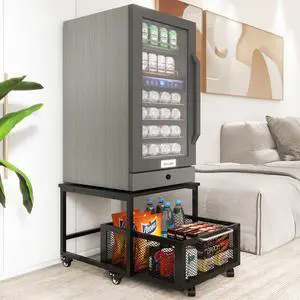 19.7" x 23.6" Mini Fridge Stand with Large Capicity Storage, Black | Sturdy Refrigerator Table with Lockable Wheels, Rolling Fridge Cart Heavy Duty Appliance Platform for Dorm, Apartment Bedroom 19.7" x 23.6" Mini Fridge Stand with Large Capicity Storage, Black | Sturdy Refrigerator Table with Lockable Wheels, Rolling Fridge Cart Heavy Duty Appliance Platform for Dorm, Apartment Bedroom