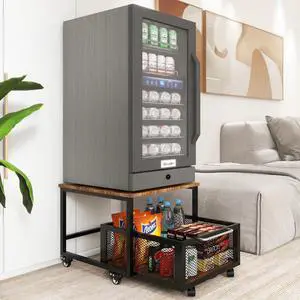 19.7" x 23.6" Mini Fridge Stand with Large Capicity Storage, Retro | Sturdy Refrigerator Table with Lockable Wheels, Rolling Fridge Cart Heavy Duty Appliance Platform for Dorm, Apartment Bedroom 19.7" x 23.6" Mini Fridge Stand with Large Capicity Storage, Retro | Sturdy Refrigerator Table with Lockable Wheels, Rolling Fridge Cart Heavy Duty Appliance Platform for Dorm, Apartment Bedroom