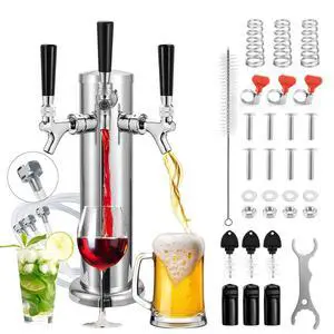 All Stainless Steel Kegerator Tower Triple Taps Beer Tower Dispenser, 3" Keg Tower Stainless Steel Tower Faucet Kegerator Parts Kit, 3 Tap Tower Kit with Pre-assembled Lines Barb Brush Wrench All Stainless Steel Kegerator Tower Triple Taps Beer Tower Dispenser, 3" Keg Tower Stainless Steel Tower Faucet Kegerator Parts Kit, 3 Tap Tower Kit with Pre-assembled Lines Barb Brush Wrench