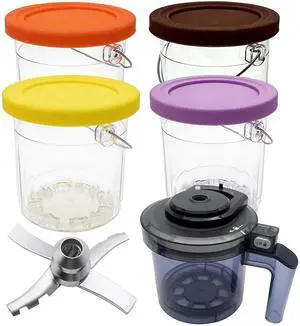 Replacement Paddle, Outer Bowl with Lid, ice crami Pints, compatible with Ninja Creami Ice Cream Maker: NC301, NC300, NC299AMZ Series (Paddle+Outer Bowl with Lid+4 Pints) Replacement Paddle, Outer Bowl with Lid, ice crami Pints, compatible with Ninja Creami Ice Cream Maker: NC301, NC300, NC299AMZ Series (Paddle+Outer Bowl with Lid+4 Pints)