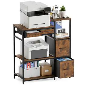 Printer Stand with 4 Drawer, Extra Large File Cabinet | Extended Shelf for Large Printer, Holds 2 Large Printer, 5 Tier Open Storage, Filing Cabinet for Home Office, Printer Table Printer Stand with 4 Drawer, Extra Large File Cabinet | Extended Shelf for Large Printer, Holds 2 Large Printer, 5 Tier Open Storage, Filing Cabinet for Home Office, Printer Table