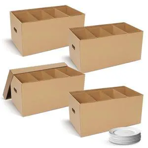 4 Pack Large Dish Packing Boxes for Moving with Divider 24 x 12 x 11 Inch Kitchen Moving Boxes with Reinforced Handle Lid Packing Supplies for Dishes and Glassware(Brown) 4 Pack Large Dish Packing Boxes for Moving with Divider 24 x 12 x 11 Inch Kitchen Moving Boxes with Reinforced Handle Lid Packing Supplies for Dishes and Glassware(Brown)