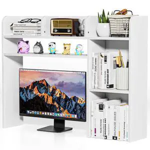 Desktop Bookshelf, White Desk Hutch with 6 Shelves for Computer Desk, Multipurpose Wood Desk Shelf Storage Organizer for Dorm Office Home Desktop Bookshelf, White Desk Hutch with 6 Shelves for Computer Desk, Multipurpose Wood Desk Shelf Storage Organizer for Dorm Office Home