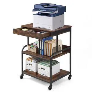 23.6''x18.9'' Printer Stand with Drawer,3 Tier Rolling Printer Cart | for Home Office, Adjustable Shelf & Heavy Duty Steel Frame, Large Printer Table for Scanner Fax Copier 23.6''x18.9'' Printer Stand with Drawer,3 Tier Rolling Printer Cart | for Home Office, Adjustable Shelf & Heavy Duty Steel Frame, Large Printer Table for Scanner Fax Copier