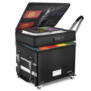 File Box with Lock, Fireproof Document Box with Wheels | Collapsible File Organizer Box, File Storage Box for Home & Office, Filing Cabinet for Hanging Letter/Legal Folders, Black File Box with Lock, Fireproof Document Box with Wheels | Collapsible File Organizer Box, File Storage Box for Home & Office, Filing Cabinet for Hanging Letter/Legal Folders, Black