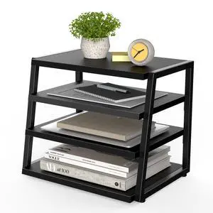 Desk Shelf Organizer, 4-Tier Tower Desktop Office Shelves, Black | Wood and Metal Open Shelf, Corner File Organizer for Office Supplies, Top of Desk Organizers and Accessories Desk Shelf Organizer, 4-Tier Tower Desktop Office Shelves, Black | Wood and Metal Open Shelf, Corner File Organizer for Office Supplies, Top of Desk Organizers and Accessories
