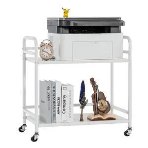 2 Tier Under Desk Printer Stand with Storage,Microwave Storage Rack,Metal Rolling Printer Cart with Wheels for Home Office,Utility Storage Cart and Stand,White 2 Tier Under Desk Printer Stand with Storage,Microwave Storage Rack,Metal Rolling Printer Cart with Wheels for Home Office,Utility Storage Cart and Stand,White