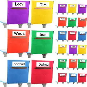 24 Pcs Chairback Pockets for Classroom with Name Tags, 16.3 x 15 Inch Seat Storage Organizers, 2 Large Pockets Chair Back Organizers for Students Teachers School Supplies(Multicolor) 24 Pcs Chairback Pockets for Classroom with Name Tags, 16.3 x 15 Inch Seat Storage Organizers, 2 Large Pockets Chair Back Organizers for Students Teachers School Supplies(Multicolor)