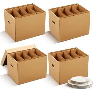 4 Pack Large Dish Packing Boxes for Moving with Divider 16 x 12 x 12 Inch Kitchen Moving Boxes with Reinforced Handle Lid Packing Supplies for Dishes and Glassware 4 Pack Large Dish Packing Boxes for Moving with Divider 16 x 12 x 12 Inch Kitchen Moving Boxes with Reinforced Handle Lid Packing Supplies for Dishes and Glassware