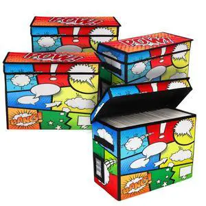 Comic Foldaway | Collapsible Comic Book Storage Tote for 125-150 Comic Books | Foldable Box for Comic Books (4 Pack, Pow!) Comic Foldaway | Collapsible Comic Book Storage Tote for 125-150 Comic Books | Foldable Box for Comic Books (4 Pack, Pow!)
