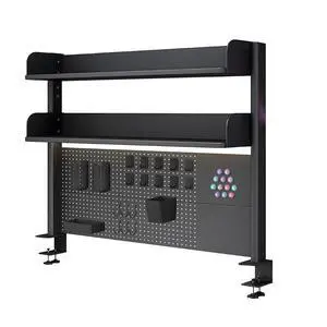 Clamp On Desk Pegboard Shelf, Black, 23.6in | Metal Desktop Organizer Hutch,Clamp-on Shelving System with 2 Shelves, Computer Desk Accessories,for Office, Dorm Clamp On Desk Pegboard Shelf, Black, 23.6in | Metal Desktop Organizer Hutch,Clamp-on Shelving System with 2 Shelves, Computer Desk Accessories,for Office, Dorm