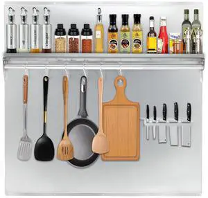 30"x30" Stainless Steel Range Backsplash for Stove Hood, Wall Mount Panel with Storage Shelf & Knife Rack, Commercial Backsplash Shield, Pre-Drilled Holes for Easy Installation & Cleaning 30"x30" Stainless Steel Range Backsplash for Stove Hood, Wall Mount Panel with Storage Shelf & Knife Rack, Commercial Backsplash Shield, Pre-Drilled Holes for Easy Installation & Cleaning