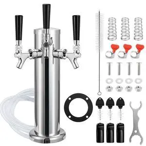 3 Taps Beer Tower Dispenser Kegerator Tower, 3" Beer Keg Tap Keg Tower Kegerator Tap Tower Kegerator Parts Kit, Stainless Steel Tower Brass Faucet Stainless Core Pre-assembled Lines 3 Taps Beer Tower Dispenser Kegerator Tower, 3" Beer Keg Tap Keg Tower Kegerator Tap Tower Kegerator Parts Kit, Stainless Steel Tower Brass Faucet Stainless Core Pre-assembled Lines