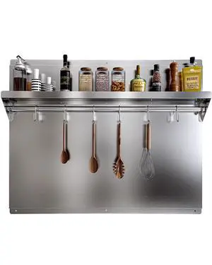 24 x 30 In Stainless Steel Backsplash - Kitchen Wall Splash Guard Behind Stove with Storage Shelf and Hanging Rack, Easy Clean and Installation 24 x 30 In Stainless Steel Backsplash - Kitchen Wall Splash Guard Behind Stove with Storage Shelf and Hanging Rack, Easy Clean and Installation