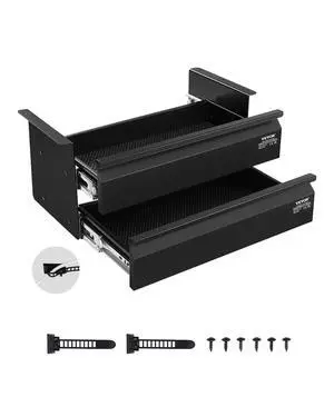 Under Desk 2 Layer Slide Out Drawer, 16 inch Under Desk Pull-out Drawer for Home Office Sit Stand Workstation, Black Under Desk 2 Layer Slide Out Drawer, 16 inch Under Desk Pull-out Drawer for Home Office Sit Stand Workstation, Black