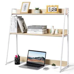 2-Tier Desktop Bookshelf & Hutch, Fits Over Large Monitors, Desk Organizer with Metal Frame, Vertical Storage for Small Desks, Home Office, Dorm, Makeup Vanity 2-Tier Desktop Bookshelf & Hutch, Fits Over Large Monitors, Desk Organizer with Metal Frame, Vertical Storage for Small Desks, Home Office, Dorm, Makeup Vanity