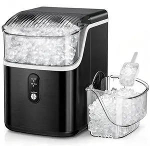 Nugget Ice Makers Countertop, Pebble Ice Machine with Chewable Pellet Ice, 35Lbs/24H, Self-Cleaning, Sonic Ice, One-Click Operation, for Kitchen,Office Stainless Steel Black Nugget Ice Makers Countertop, Pebble Ice Machine with Chewable Pellet Ice, 35Lbs/24H, Self-Cleaning, Sonic Ice, One-Click Operation, for Kitchen,Office Stainless Steel Black