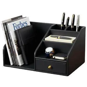 PU Leather Desk Organizer, Multifunction 6 Compartment Desk Organizers and Accessories for Office Supplies, Pen Pencil Holder/Book Mail Organizer Holder for Desk with Drawer(Black) PU Leather Desk Organizer, Multifunction 6 Compartment Desk Organizers and Accessories for Office Supplies, Pen Pencil Holder/Book Mail Organizer Holder for Desk with Drawer(Black)